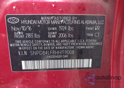 2017 Hyundai Elantra Value Edition z USA, uszkodzony, nr VIN 5NPD84LF8HH159008